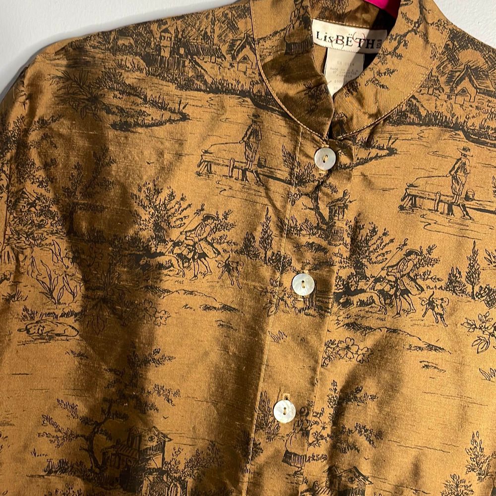 Vintage Lisbeth Silk Tunic Blouse Abalone Buttons